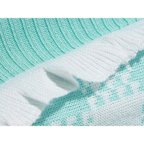 NEW Sibling London Sky Blue Ruffle Trim Checked Knitted Cardigan Sweater Large - Picture 4 of 10